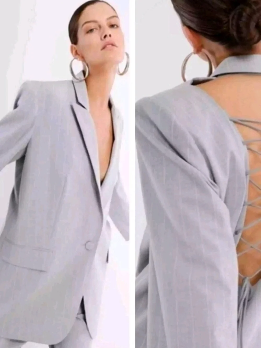 Maeve Reilly x BCBGMaxAzria Formosa Lace-Up Blazer Sz Large Gray Striped